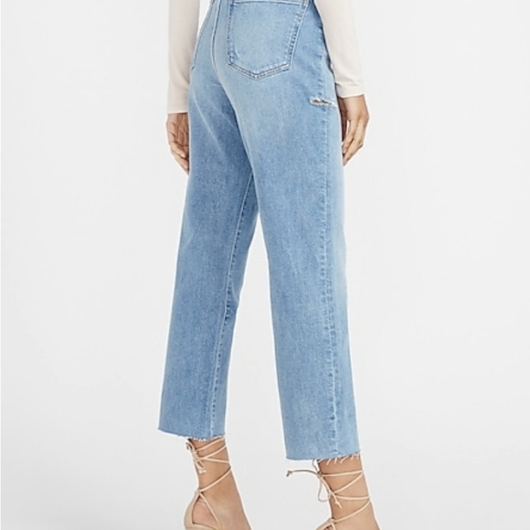 Express Super High Waisted Faded Raw Hem Straight - Picture 4 of 13